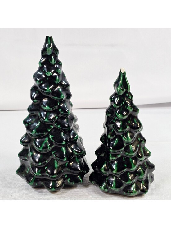 Other - Vintage 70s Ceramic Christmas Tree Set 2 Drip Glaze Green Holiday Decor Damaged